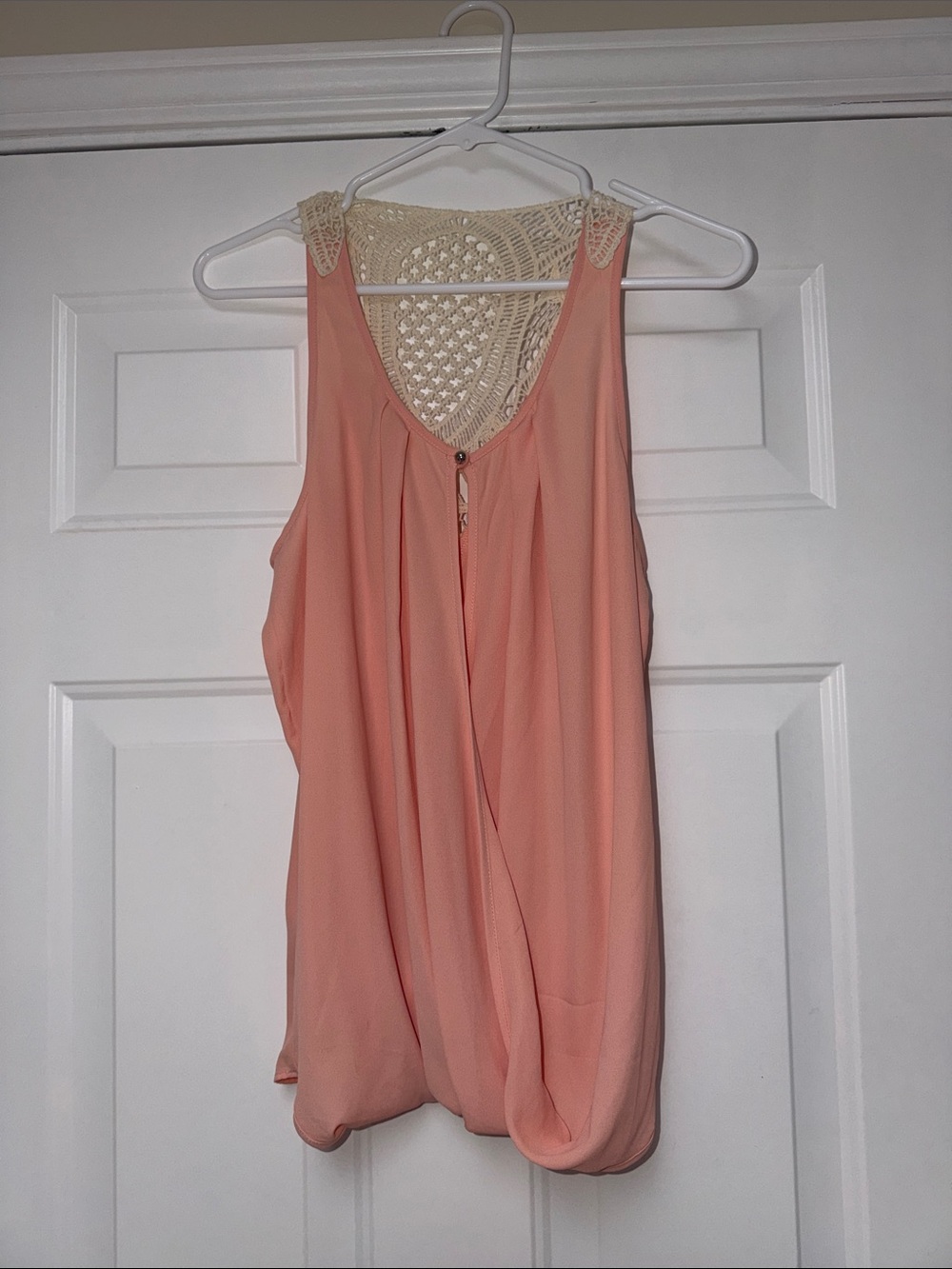 Charming Charlie Peach Crochet-Back Sleeveless Top